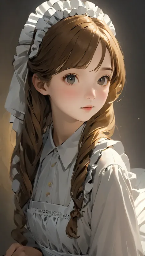 One girl,highest quality,Super detailed,High resolution,(photoRealistic, Realistic, photo-Realistic:1.2),good night, (Bronze Here:1.2), Maid