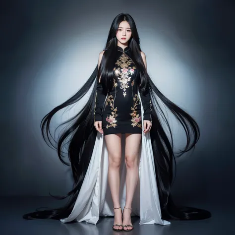 Super long hair、Best image quality、highest quality、Highest Resolution、Ultra-realistic photos、Full body photo、1 girl、Very beautiful face、超Super long hair、Hair length（approximately）.５Meters、Straight black hair、Hair longer than height、My hair is&#39;It hasn&#...