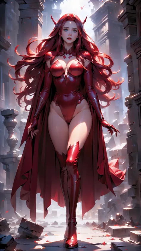 best quality,ultra-detailed,realistic,(sexy scarlet witch) ,beautiful detailed eyes, beautiful detailed lips,( long red hair:1.4...