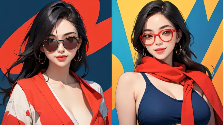 (masterpiece, best quality, 8k wallpaper, high resolution, ultra-realistic) Solo woman, Japanese girl, 18 years old, long hair, sunglasses, long red scarf around neck, (masterpiece: 1.2, best quality), (realistic, photorealistic: 1.4), (masterpiece, best q...