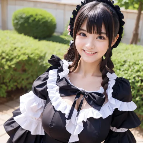 Cute face like an 18-year-old idol　Smiling Kindly　Japanese Gothic Lolita　Cosplay　Frills　Cleavage　Slightly large bust　Whole body　RAW Photos　Genuine