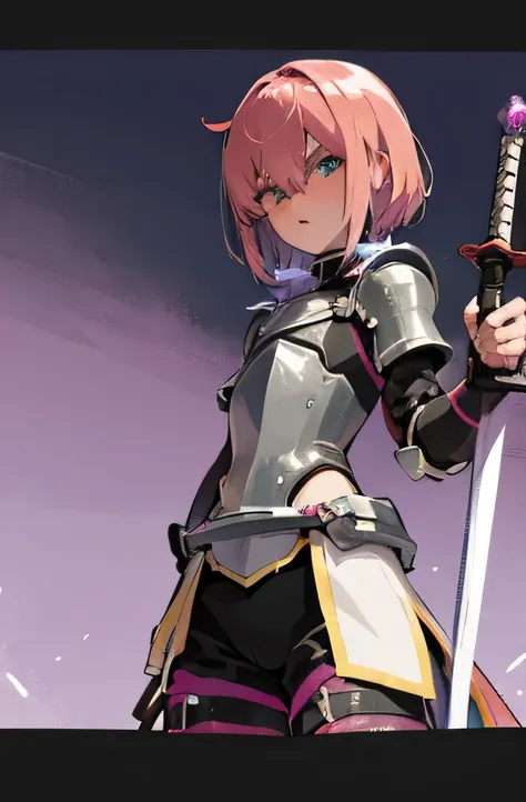 shota,light pink hair,short hair,short,iron armor,sword,1 person