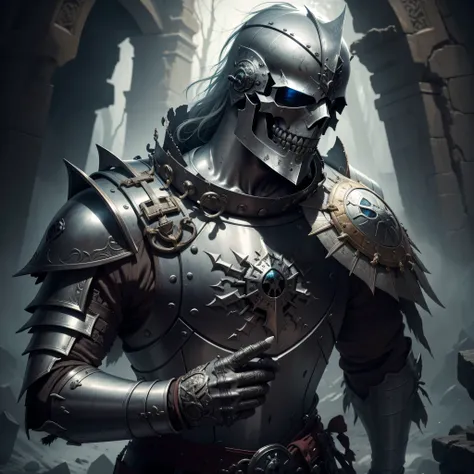 Noble Knight in Shattered Armor: A Majestic Skull Echoes Echoes of a Warriors Past

In the dim, ethereal light, a grand sight comes to life – that of a noble knight, clad in ornate armor, now shattered and reclaimed by the cold embrace of the grave. The on...