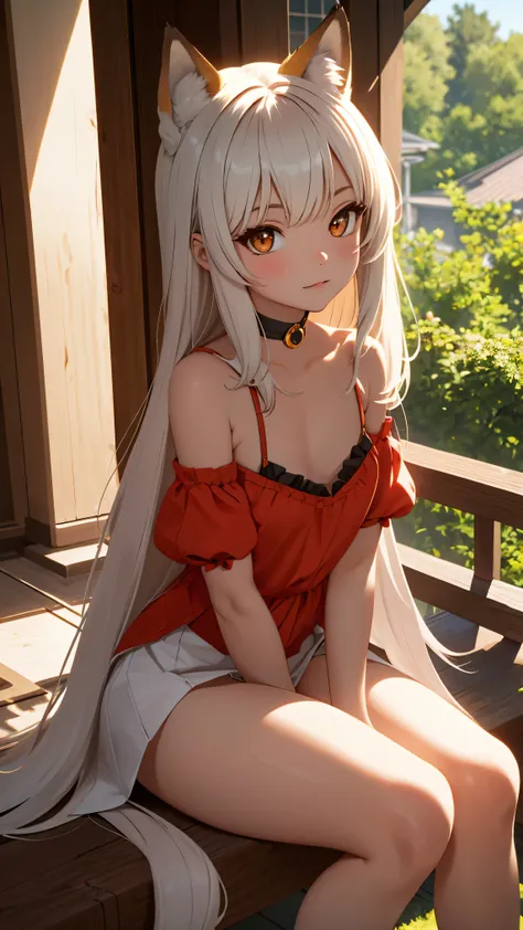 1 fox girl, sitting on the porch, close to the viewer, super detail, nsfw