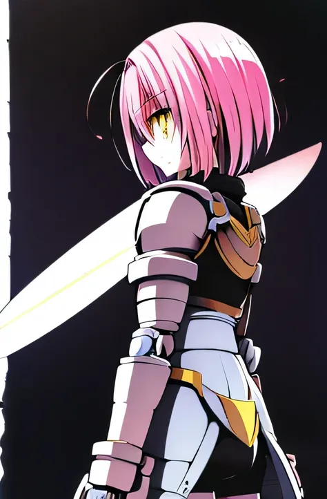 shota,light pink hair,short hair,Yellow Eyes,Iron Armor,sword,1 person