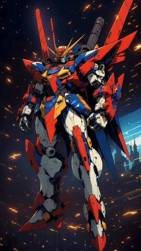Humanoid Mecha, fully enclosed shoulder guards, matching arm and leg guards, full body, full armor, super robot, the design balances heavy with agility, (the color scheme is primarily white with red and blue accents, the concept Inspired by super robot, co...