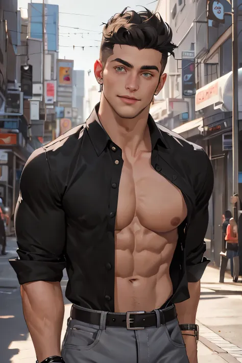 ((the best quality)), ((Masterpiece)), (details), perfect face, high definition, Masterpiece,4k,details clearly, Handsome face, white skin, perfect body, male body, strong muscles, abdomen, Gray eyes, white skin, The most handsome man in the world, handsom...