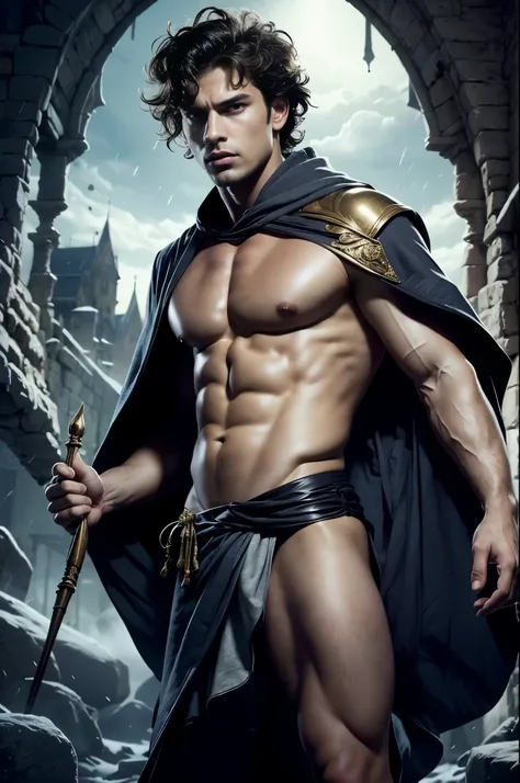 Photo-realistic, ((best quality)), ((masterpiece)), (detailed), masculine portrait of a young wizard,18-year-old male models, handsome young, tall, cute looking, cute look, evil looking, powerful wizard, young male model, handsome, clean shave face, handso...