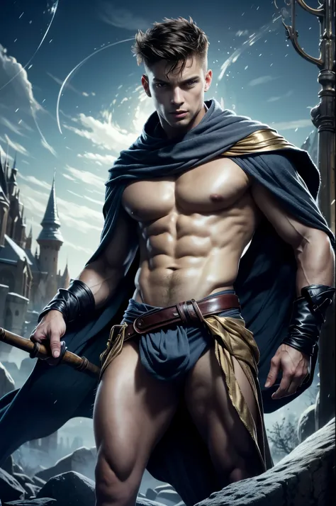 Photo-realistic, ((best quality)), ((masterpiece)), (detailed), masculine portrait of a young wizard,18-year-old male models, handsome young, tall, cute looking, cute look, evil looking, powerful wizard, young male model, handsome, clean shave face, handso...