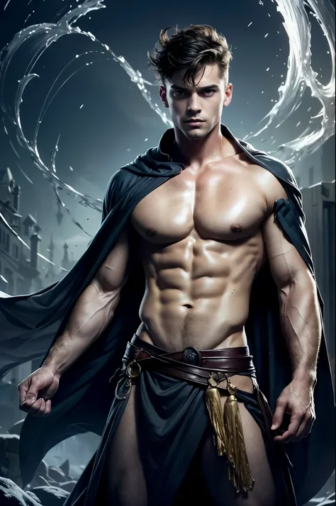 Photo-realistic, ((best quality)), ((masterpiece)), (detailed), masculine portrait of a young wizard,18-year-old male models, handsome young, tall, cute looking, cute look, evil looking, powerful wizard, young male model, handsome, clean shave face, handso...