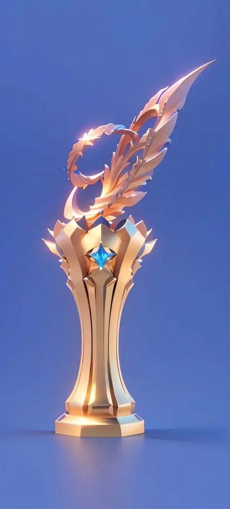 Close up of golden trophy on blue background, the torch we all must hold, torch, Popular on cgstation, rossdraws Volumetric Lighting, rossdraws Global Illumination, torch lighting, heise jinyao, sculpture made of gold, Olympic Games Photos, 8k Octave Rende...