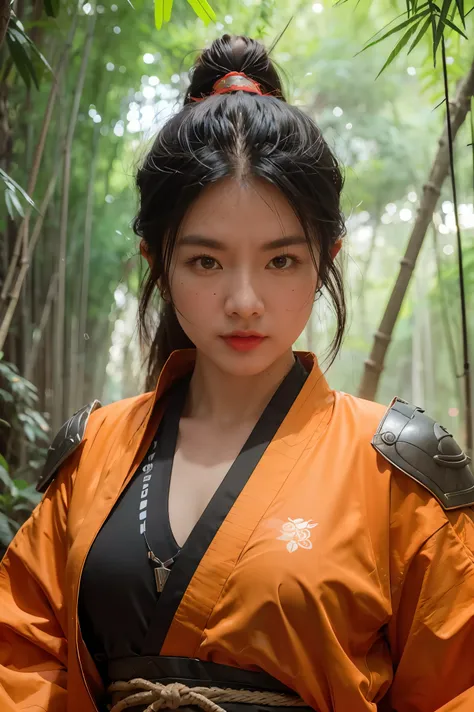 bamboo forest background，A look of determination，colorful vivid octane render, cybernetic and highly detailed, loba andrade from apex legends, created in unreal engine 5, made in unreal engine 5, trending on unreal engine 5, Antique portraits, Martial arts...