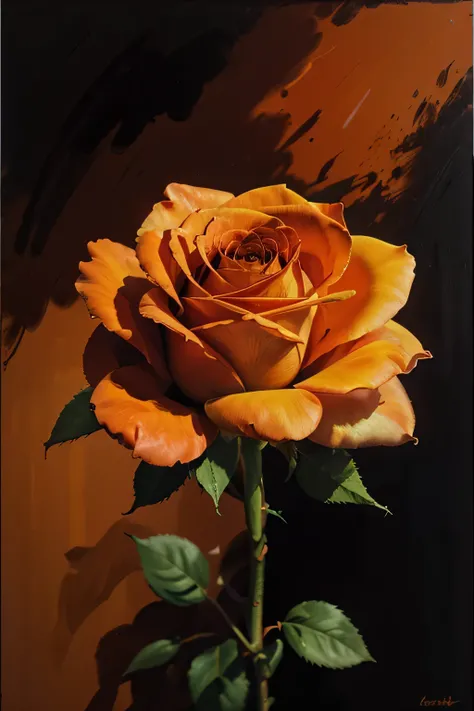 roses, orange background, oil painting, rough stroke, line graphic, geomatric, generate an image with the rich texture and thick brushstrokes characteristic of an oil painting. Emphasize the thick brushstrokes spread across the entire canvas, blending of c...