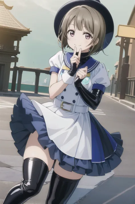 (highest quality, masterpiece:1.2), One girl, alone, cute, View Viewer, , Cowboy Shot
,nakasu kasumi, nijigasaki academy ,smile bad,smile worst,smile evil,evil smile,,shaded face,short hair,two hands,two legs,latex,latex finger,elbow gloves,thighhigh boots...