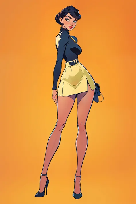 Masterpiece, best quality) Vogue cover illustration, fashion design, featuring a woman in a knee-length A-line skirt with a chic, high-waisted silhouette, modern twist. The skirt is structured with a smooth, fluid fabric in a bold, high-fashion hue, paired...