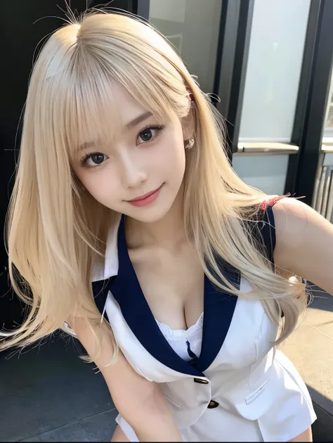 ( Masterpiece, highest quality), 98k, ((Perfect Anatomy:1.3)),Beautiful Japanese Women, Succubus,alone, 18-year-old, Small face,Cute face:1.2,Smiling, Larger breasts, ,Beautifully detailed round eyes, Evenly spaced eyes 1.2, Long platinum blonde hair,Rando...