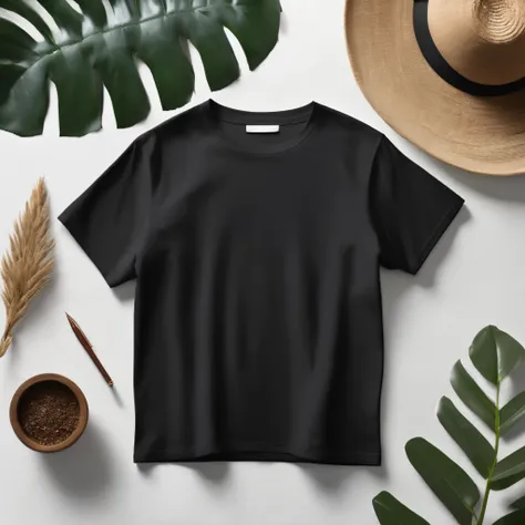 product photo mockup templates, a black t-shirt placed on a white cloth, one t-shirt, intricate, highly detailed, sharp focus, p...