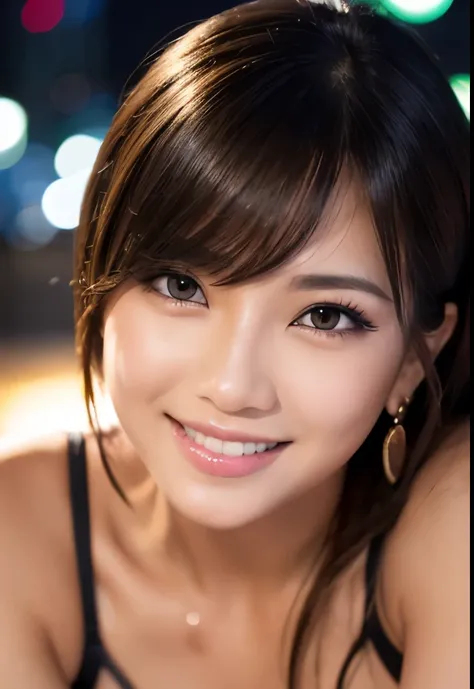 Thai Idol　Mature Woman　35 years old　Plump and glamorous figure　Blonde with bangs　((eye glass))　スーパーシャイニーbright red lips　Duck mouth　Super shiny enamel metallic bikini　Flushed cheeks　((Cyberpunk night city with shining laser beams))　Portrait　Looking at the c...