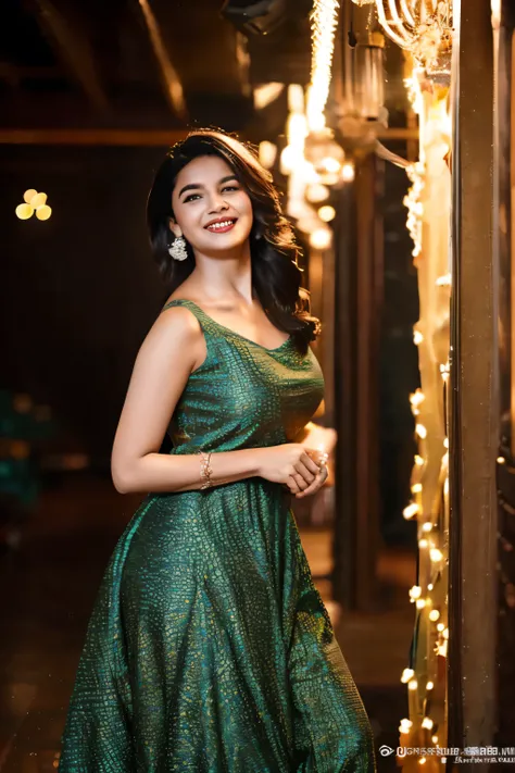 in this photograph, a confident indian instagram model in her mid-30s stands out, her radiant smile highlighting her natural cur...