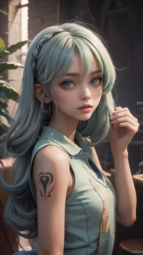 hatsune miku uma mulher com cabelo ciano, saia plissada curta preta, deusa feliz bonita, estilo de oriental, arte digital realis...