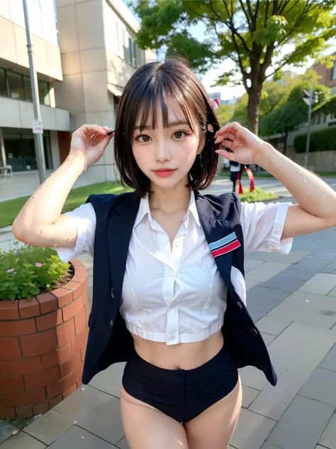 ((Best of the highest quality, 8k, Masterpiece: 1.3, raw photo)), Sharp focus: 1.2, (1 AESPA, slim body type female, 21 y/o: 1.1), (Solo: 1.2), (realistic, photo-realistic:1.37), face focus, cute face, finely eyes, (droopy eyes: 1.32), (Emphasize prominent...