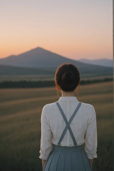 score_9, score_8_up, score_7_up, BREAK, rating_safe, beatiful female, from behind, resting looking at the sunset, from behind, landscape, mountain, intricate, princess, portrait, highly detailed, detailed skin, depth of field, film grain