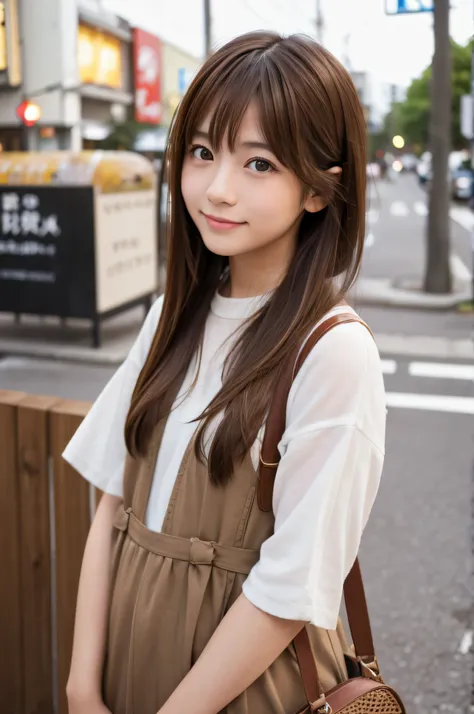 Very cute brown haired Japanese girl。She&#39;s pure but looks a bit like a gal.。