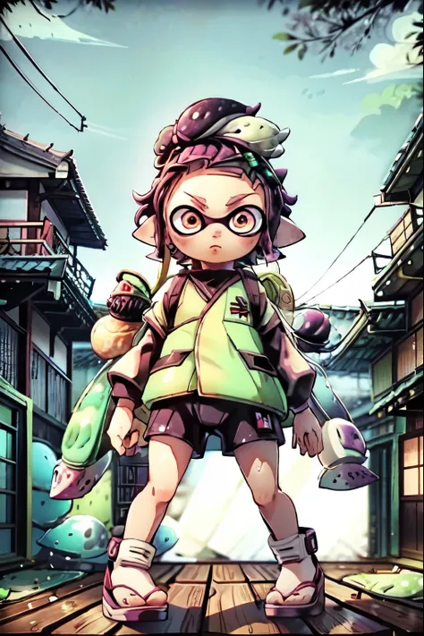 (crane),((splatoon girl)), golden eyes、tanjiro&#39;s cosplay、men&#39;s center, black tentacle hair、short tentacle hair、big breas...