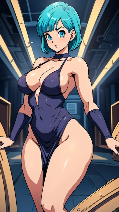 Exquisite and sultry, the image presents Bulma in a tantalizing ensemble, devoid of bragas and adorned only in a minifalda. The detail-rich, high-resolution capture showcases a perfectly sculpted figure, accentuating her slender physique and emphasizing he...