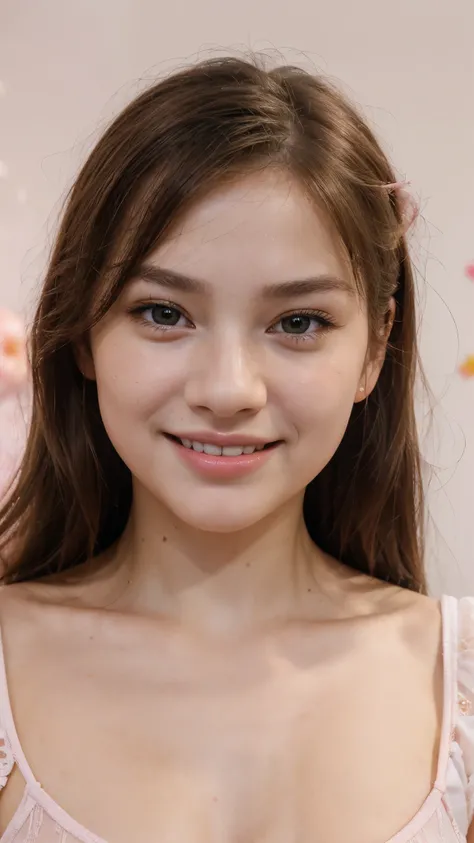 Young artistic woman, approachable, kind, sweet smile, unique face, soft babyfaced gentle happy looking face, carefree, unblemished skin, excited, hyperactive, attractive oval face, double eyelids, smart peach blossom eyes, pink lips, small nose, ultra hig...