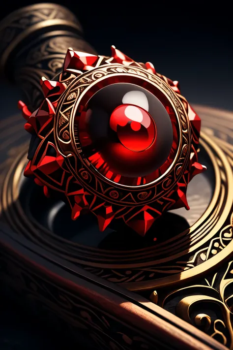 sem pessoa, apenas objeto, focus cursed ring with a red jewel like an eye, com detalhes dourados