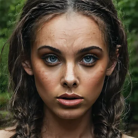 real, realistic, cinematic, source_photo, m31ka, close-up photograph frontal view, braided twintails, outdoor, golden hour