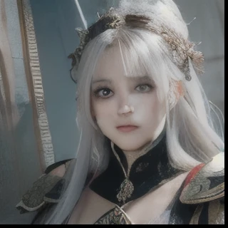 ((best quality)), ((masterpiece)),,((ultra-detailed)), extremely detailed CG, , (an extremely delicate and beautiful), 1girl, solo, ((cute face)),(beautiful detailed eyes), red eyes,white hair, shiny hair, colored inner hair,Ice rose,Ice hair ornaments,ado...