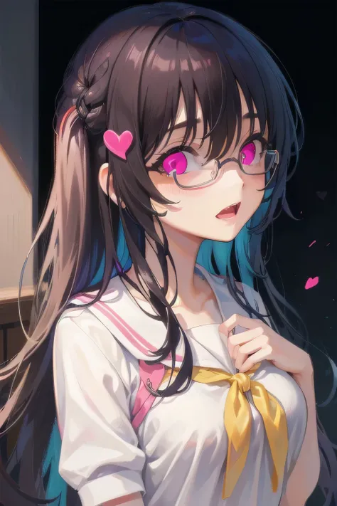 (Tabletop:1.0), (highest quality:1.4), (High resolution:1.2), From the side,Sharp contours,  boyish, highest quality, masterpiece,Glasses,Voice of the Heart,yandere,Browsing Caution,nude,facial,Excessive ,Chest to chest,Upper Body,Ecstasy,saliva,blush,Squi...