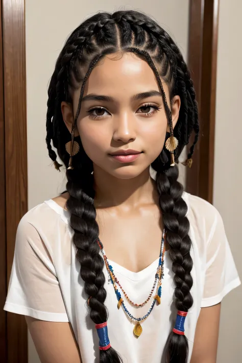 1 indigenous Brazilian , cabelo compridos pretos, with braids