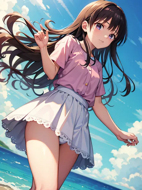 
A strong wind exposes her white cotton panties、A strong wind exposes her white cotton panties、Kyoko Otonashi　Maison Ikkoku Low Angle、Long skirt、Holding the flipping skirt with your hand in a strong wind、A strong wind exposes her white cotton panties、:((Ho...