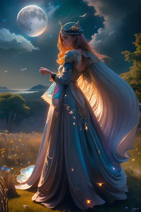 masterpiece, best quality, ultra-detailed, illustration, 1girl, solo, fantasy, flying, broom, night sky, outdoors, magic, spells...