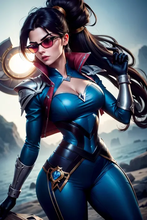 vayne, (obra maestra:1.2), (la mejor calidad), (ultra detallado), (8k,4k),(medio cuerpo:1.2),(vaquero:1.2),(altamente detallado:...