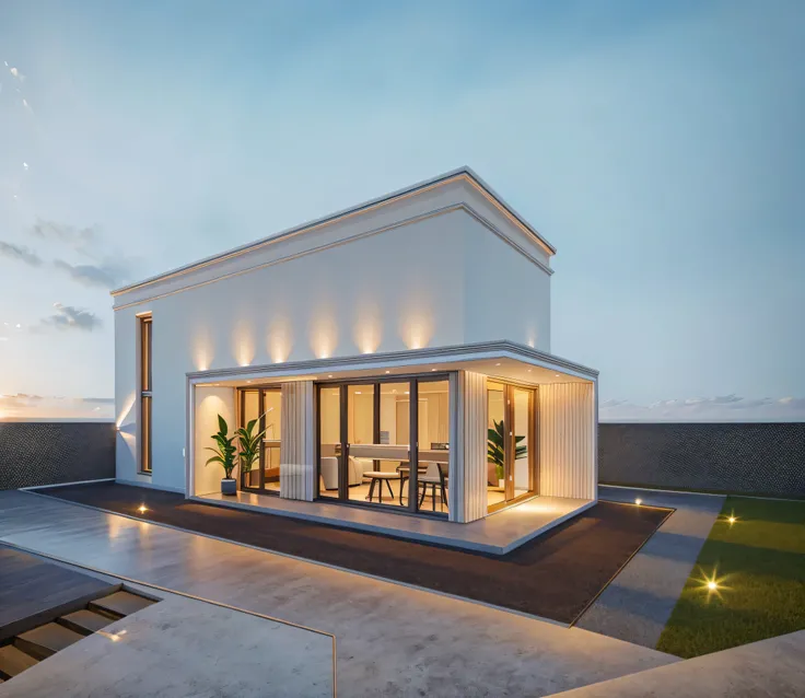 PLATFORM KTHOUSE, Many beautiful red flowers along the road:1.3, romantic, 1 neoclassical style house, The town house is made from white walls, beautyful light, beautyfulday, sunny, Many red bougainvilleas along the road:1.3, lovely youthful feeling :1.2, ...