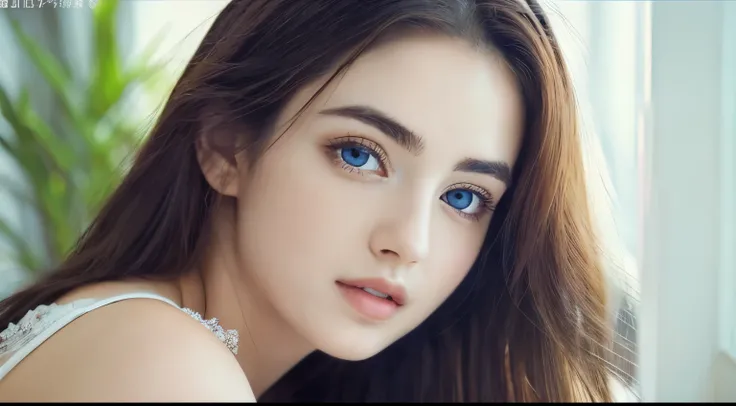 (((32ｋ,high details,high detail、masterpiece,attention to detail,alone))),Raw photo & realistic atmosphere,beautiful dark blue eyes,detailed mouth,glossy lips,thin eyebrows,fine eyes、Soft white skin that shines in every detail、Her deep black eyes are very b...