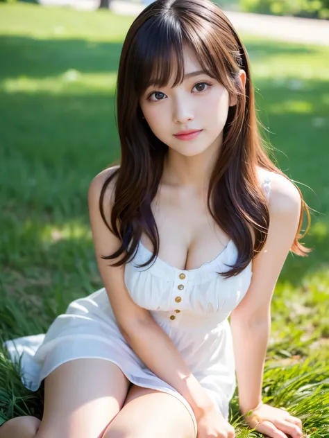 (Best-quality, Masterpiece, Ultra-High-Resolution, (Photorealistic:1.4), Raw Photo, depth of field, professional lighting, perfect anatomy, extremely details), ((front-view)), 1girl, 15-years-old, the most famous Japanese idol, Sunny day, afternoon, In sum...