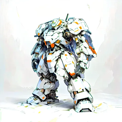 close-up of a white and orange robot standing on a white surface, white mecha, alexandre ferra white mecha, cool mecha style, we...