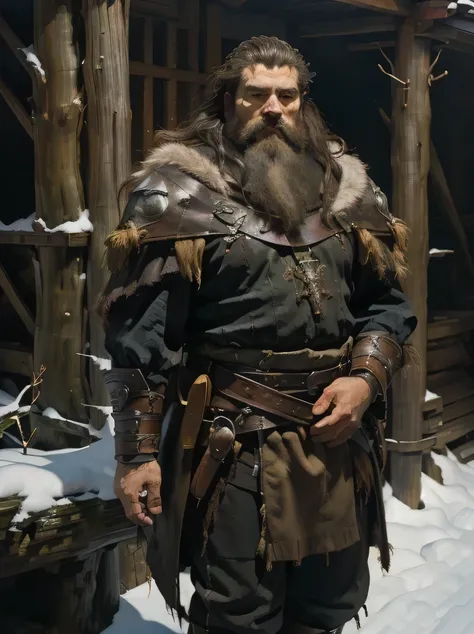 ((Masterpiece, Top Quality, Highly Detailed, High Resolution, Sharp Focus)), The Most Beautiful Dungeons & Dragons Artwork, Fantasy Male Dwarf Druid, Short and Pond, Standing Barefoot, Bearded Pointed ears, round red nose, bristly hair on the thighs, winte...