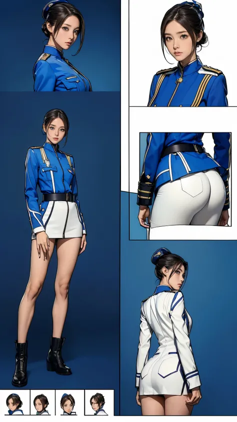 ((masterpiece)),(((highest quality))),((Reference Sheet, Character Design, front, return, ~ ~ side, Mr..々Hairstyle, Mr..々Performance, Facial Expressions)), 14-year-old girl, Cute type, (Very slim:1.4), (Very small ass:1.4), Realistic buttocks, (Medium bust...