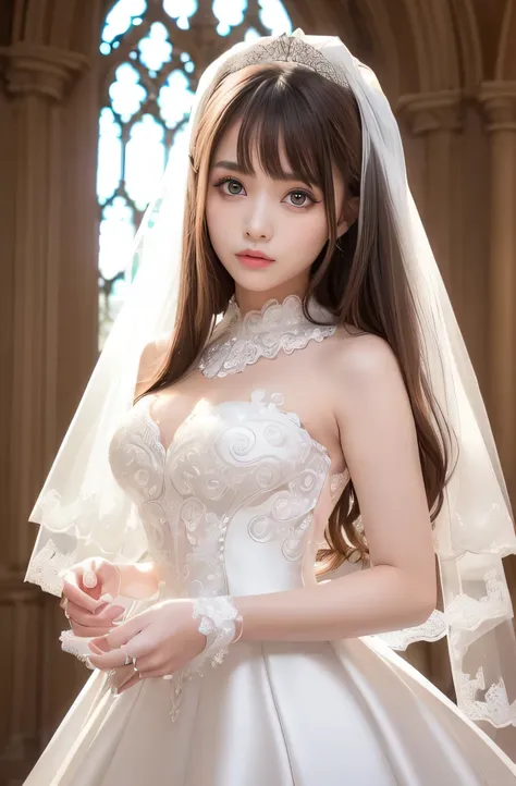 Angelic Very beautiful cute girl,
Beautiful detailed eyes, 14 yo,
Detailed double eyelids,
(Large eyes:1.4),
Long straight brown hair, 
see-through bangs,
Sharp Focus,small straight nose,
beautiful detailed face and eyes, 
(clear-eyed:1.3),
(Soft Saturatio...