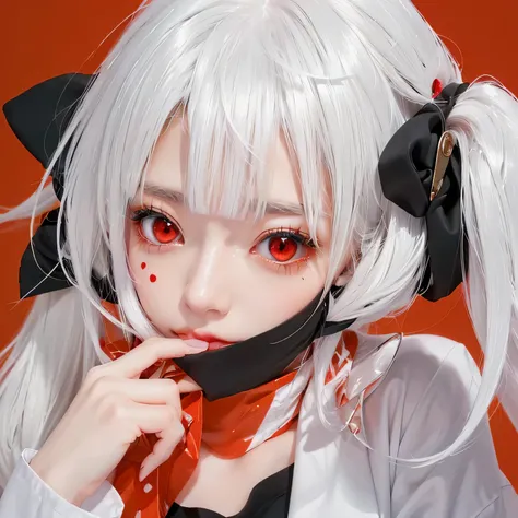 Beautiful girl with white hair pixiv, , with red glowing eyes, cute  face, (girl), extremely cute anime girl face, style portrait, baggy eyes, pixiv,