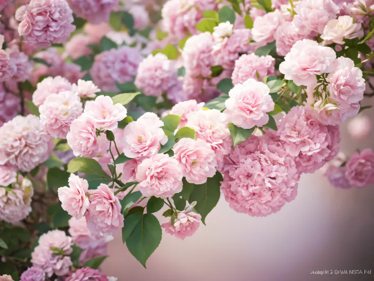 masterpiece, best quality, high quality, extremely detailed 8k wallpaper of the CG unit, a charming scene of flowers in soft shades of pink and white. The flowers are represented with delicate petals and soft textures, creating a romantic and feminine look...