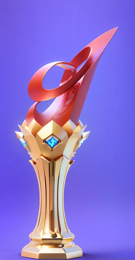 There is a big trophy，It has a red and blue pattern on it, 3D sculpture octane rendering 8K, cgsociety award, Dribble 8k, 3D Sculpture 8K Octane Rendering, Art Nouveau octane rendering, 3d 8k acetate rendering, Rendering in Cinema4D, Rendering in Cinema 4D...