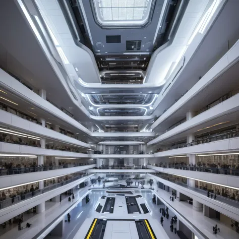 inside a sci-fi building complex，the laboratory of science fiction，the laboratory of the future，futuristic city，inside the insti...