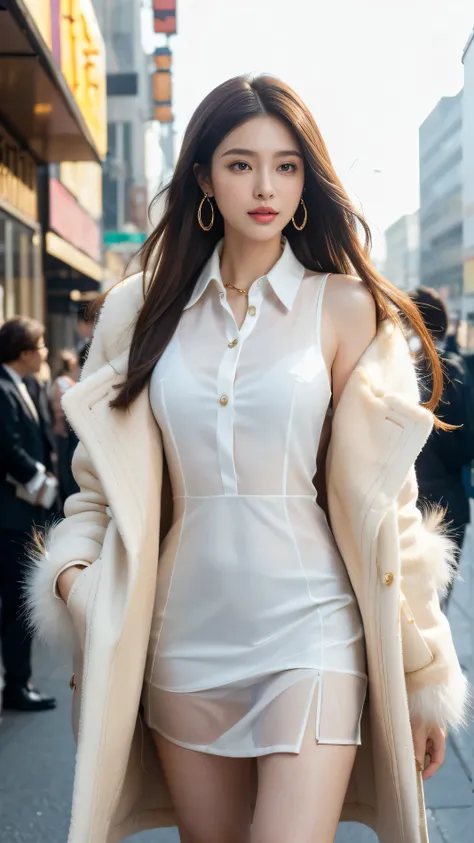 highest quality,masterpiece,Ultra-high resolution,(Actual:1.4),Original photo,Ultra-high resolution，8k，There are also women，Fair skin，Exquisite makeup，White high heels，Long legs，Bright and beautiful、Long straight hair_Hair reaching down to the waist、Extra ...